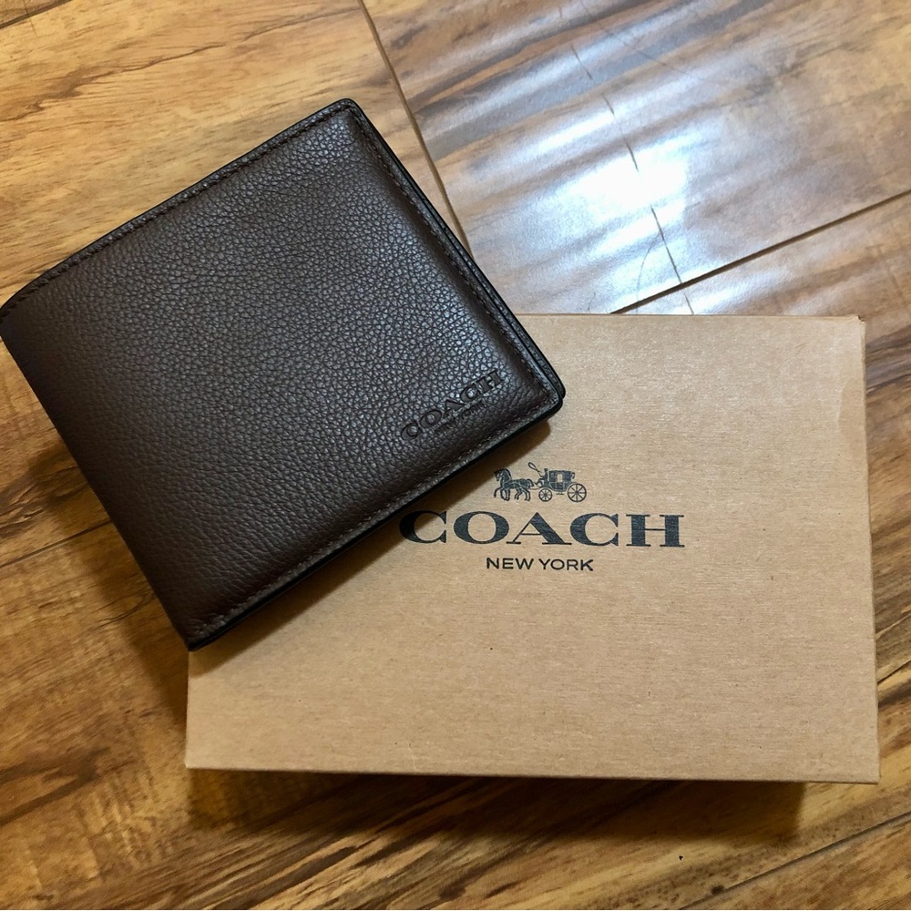 COACH mahogany brown mens slim billfold wallet